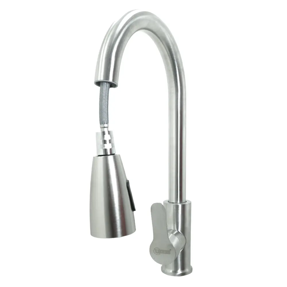LLAVE LAVAPLATOS CABEZA EXTRAIBLE MONOCONTROL ACERO INOXIDABLE REDONDA SATINADA UDUKE HT2039