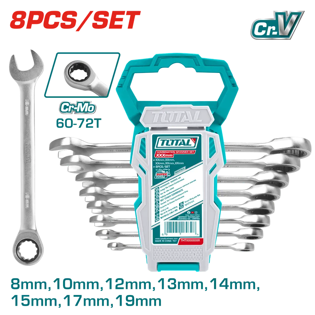LLAVE MIXTA CON RACHE 8 - 19 MM JUEGO X 8 PZS SUPER SELECT TOTAL THT102RK086