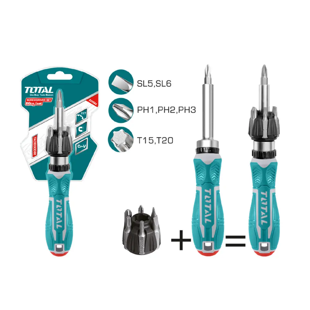 DESTORNILLADOR RACHE JUEGO X 8 PCS INTERCAMBIABLES TOTAL TACSD30086