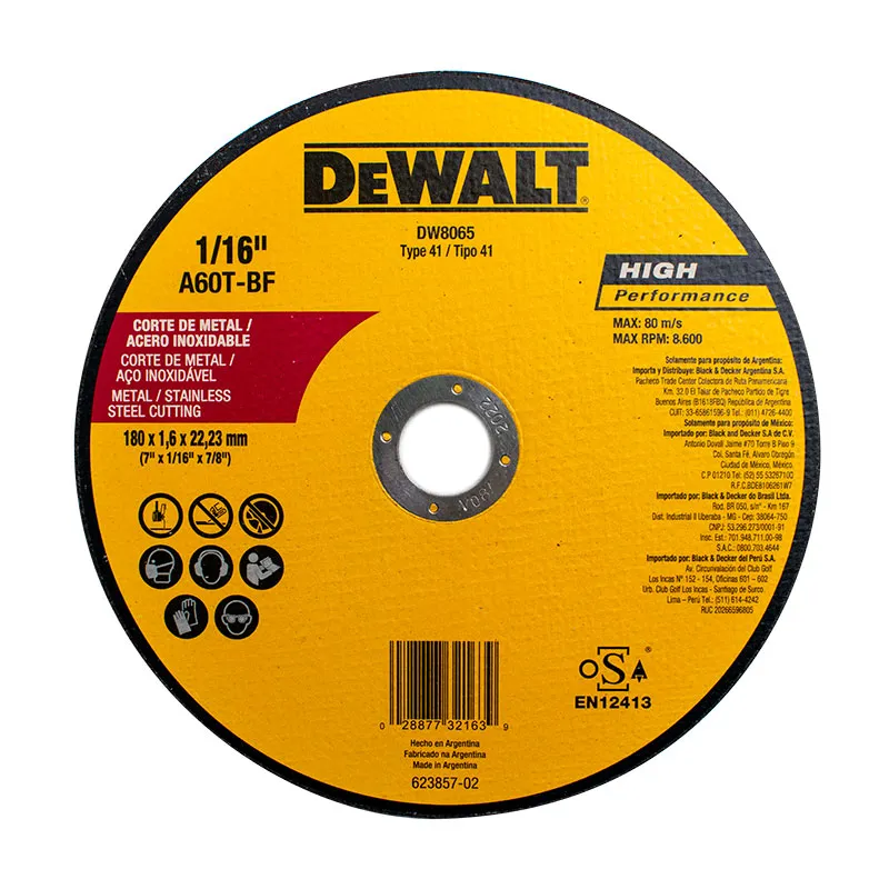 DISCO METAL CORTE 4.5 X 1/16 AMARILLO DEWALT