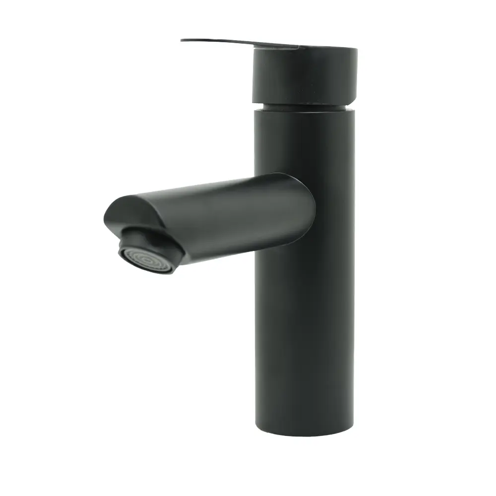 LLAVE LAVAMANOS MONOCONTROL ACERO INOXIDABLE REDONDA NEGRA BAJA 18CM UDUKE HT2034