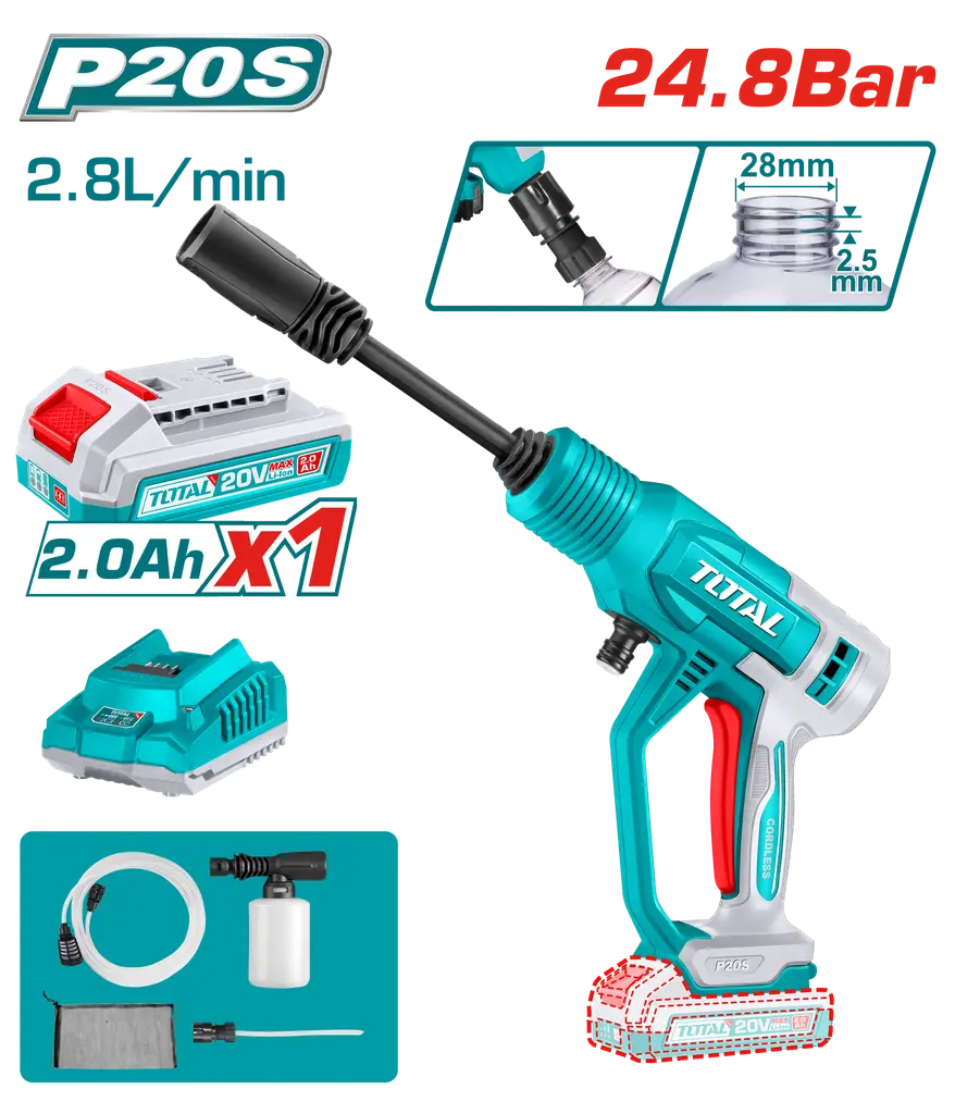 HIDROLAVADORA INALAMBRICA 20V PORTATIL INCLUYE 1 BATERIA 2.0 AH Y CARGADOR SUPER TOTAL UTPWLI20362