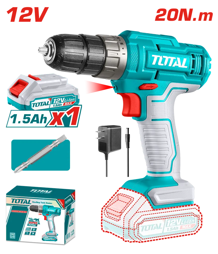 TALADRO INALAMBRICO 1/32-3/8 12V 20 N.M INCLUYE 1 BATERIA DE 1.5AH SUPER TOTAL UTDLI1218