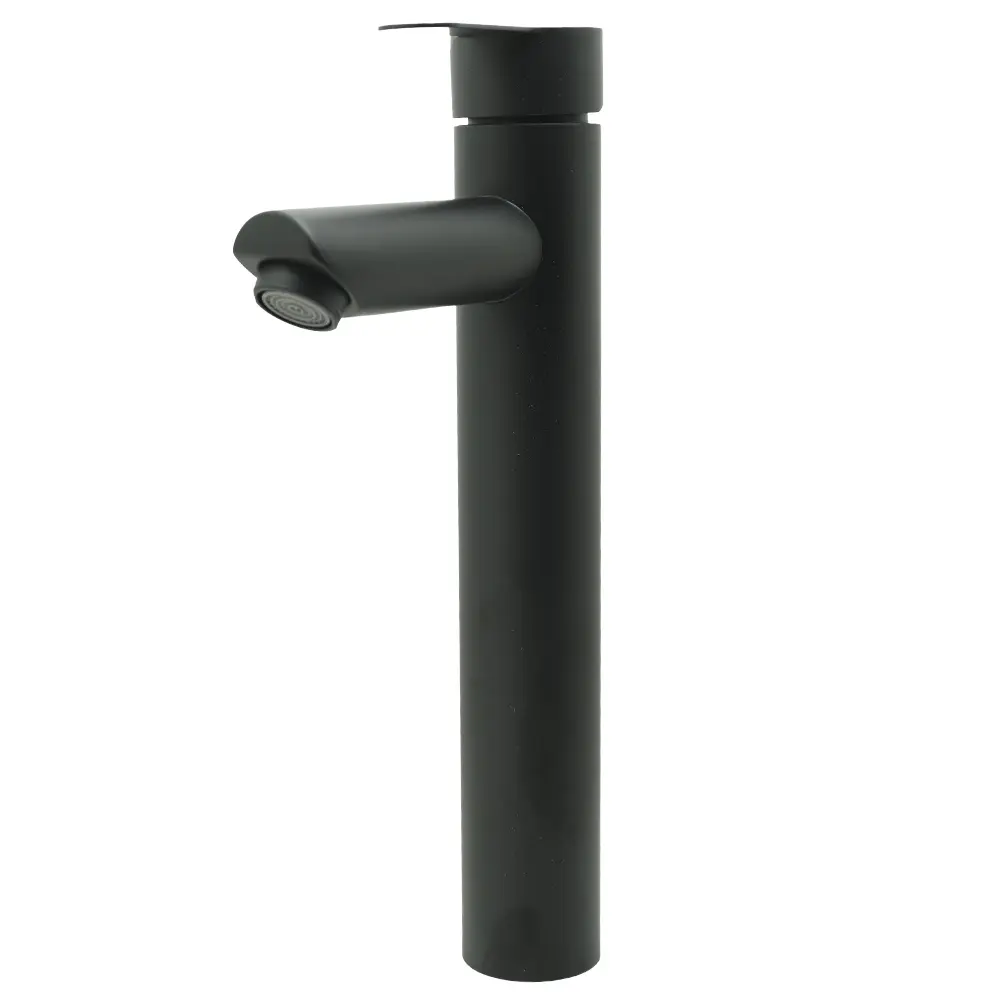 LLAVE LAVAMANOS MONOCONTROL ACERO INOXIDABLE REDONDA NEGRA ALTA 30CM UDUKE HT2035