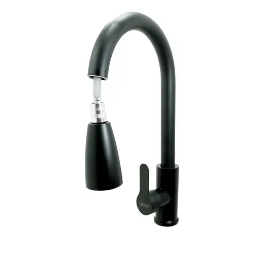 LLAVE LAVAPLATOS CABEZA EXTRAIBLE MONOCONTROL ACERO INOXIDABLE REDONDA NEGRA UDUKE HT2038