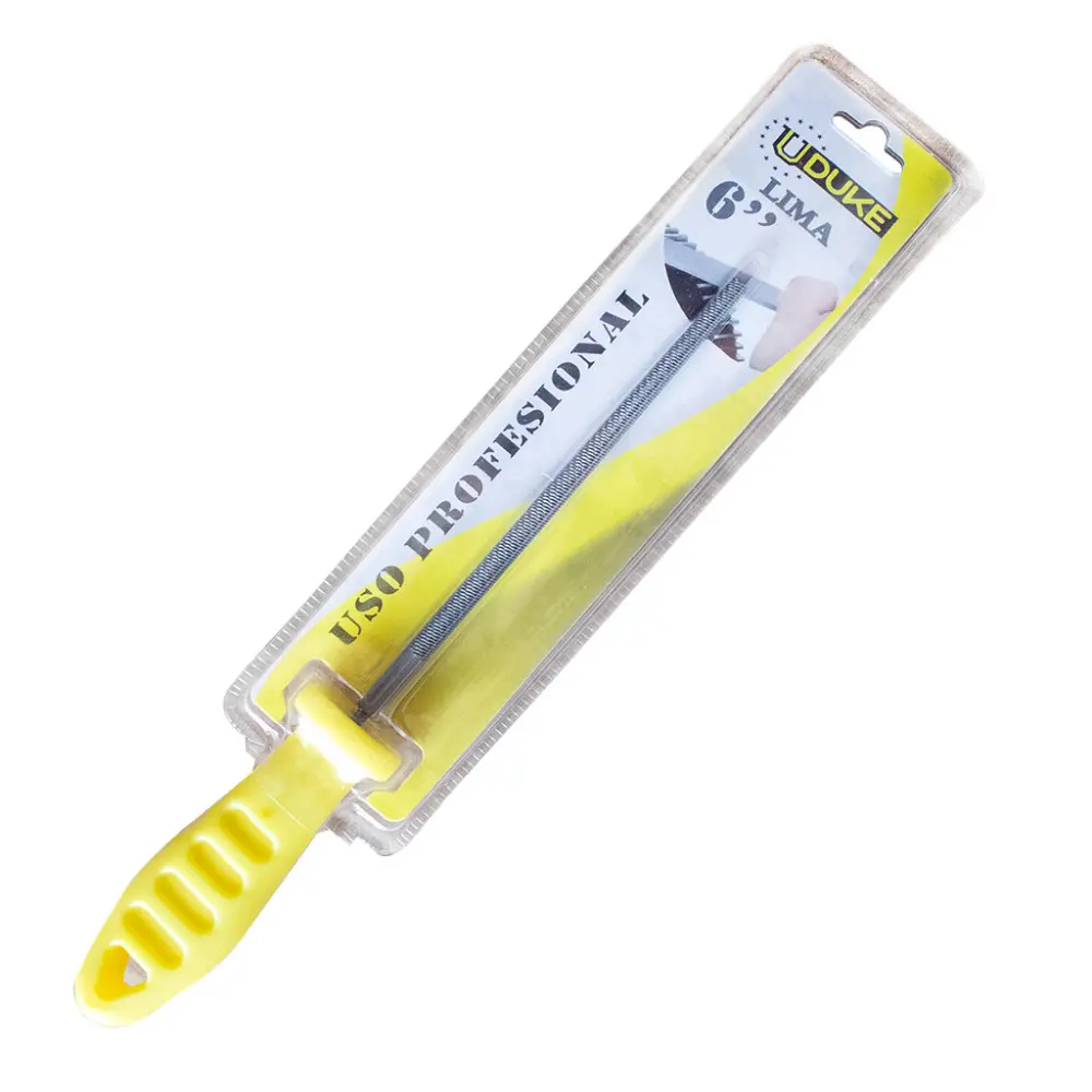 LIMA REDONDA 6" CON MANGO AMARILLO EN BLISTER UDUKE HT1412
