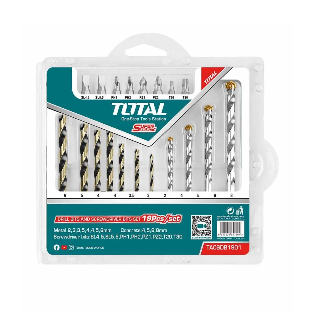 BROCA LAMINA Y CONCRETO JUEGO X 19 PZS INCLUYE PUNTAS TALADRO SUPER SELECT TOTAL UTACSDB1901
