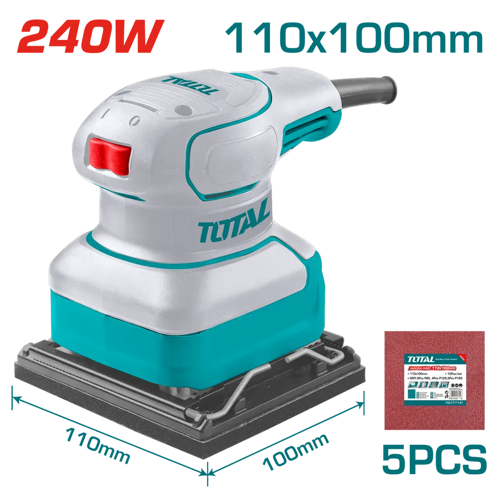 LIJADORA DE PALMA 4 3/8"X 4" 240W INCLUYE 5 LIJAS INDUSTRIAL SUPER TOTAL UTF2241108