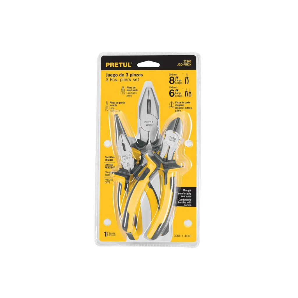 JUEGO 3 PINZAS MANGO COMFORT GRIP PRETUL 22966